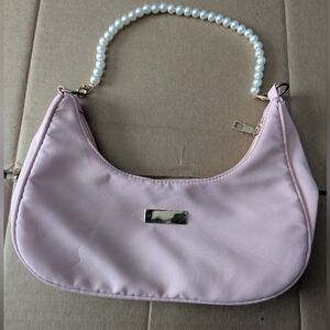 Elegant Pink Shoulder Bag with Pearl Strap